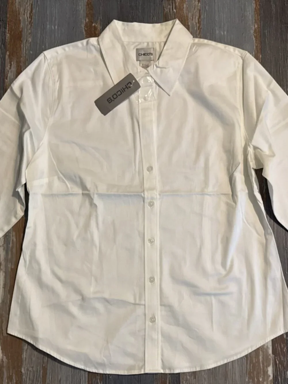 Y2K Chico's White Shirt Womens Oxford Long Sleeve Button Down Career Stretch NEW